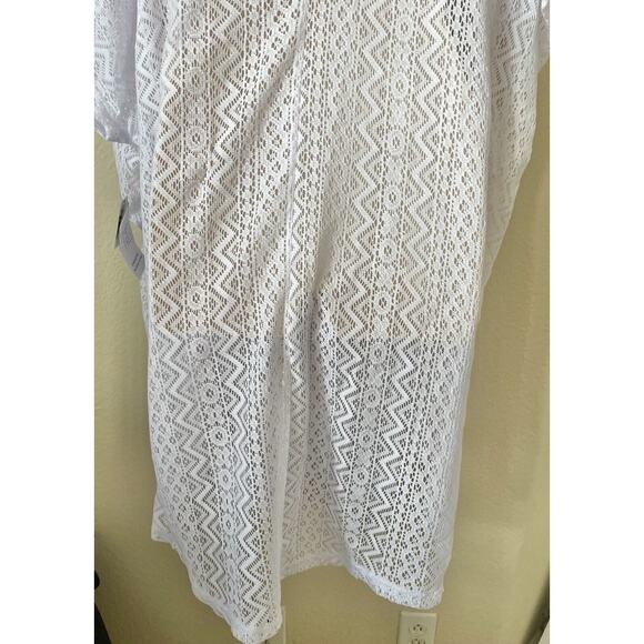 Time and Tru Women White V-Neck Wavy Crochet Drop Short Sleeve Cover Up Size L - Picture 11 of 13